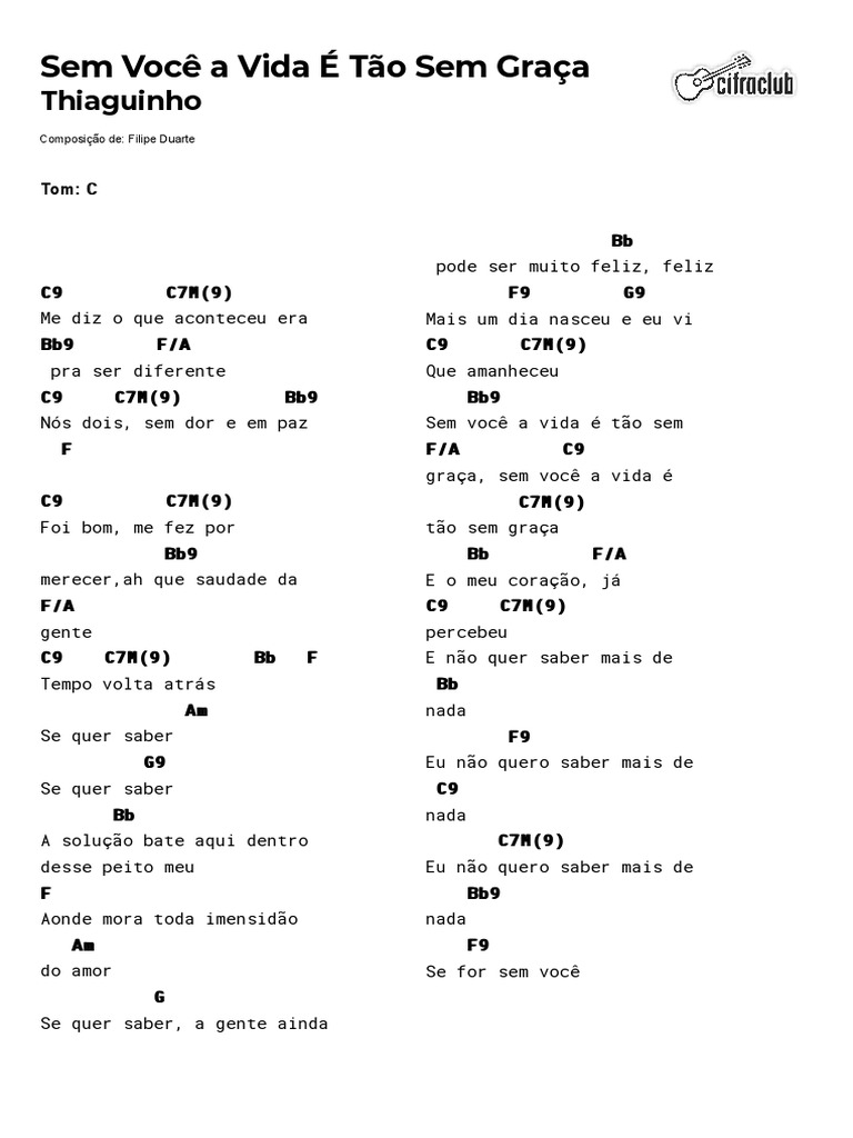 04 Cifra Club Thiaguinho Sem Você A Vida é Tão Sem Graça Pdf
