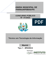 Instituto Consulplan 2022 Camara de Parauapebas Pa Tecnico em Tecnologia Da Informacao Prova