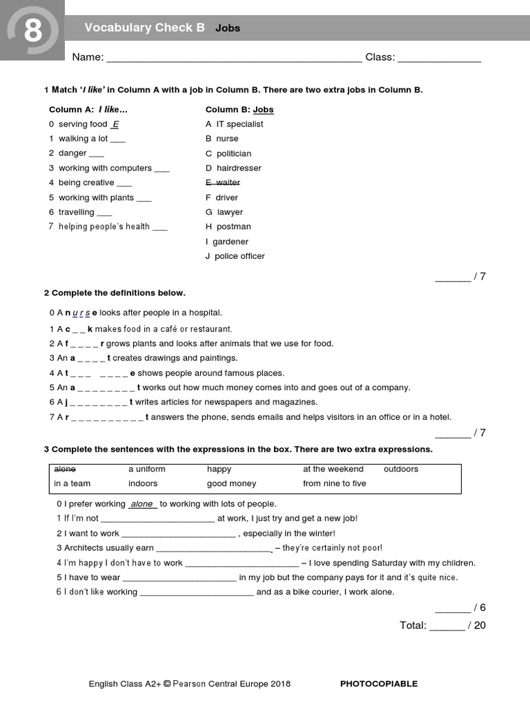 ECA2+ Tests Vocabulary Check 8B 2018 | PDF