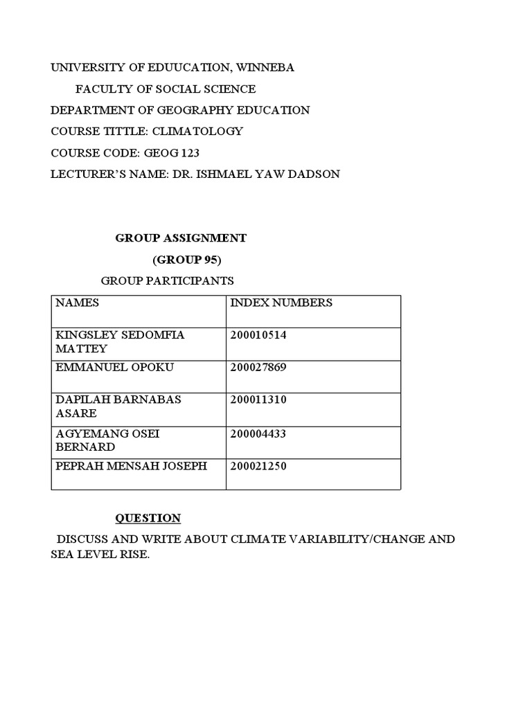 Climatology Assignment Pdf Greenhouse Effect Climate Change