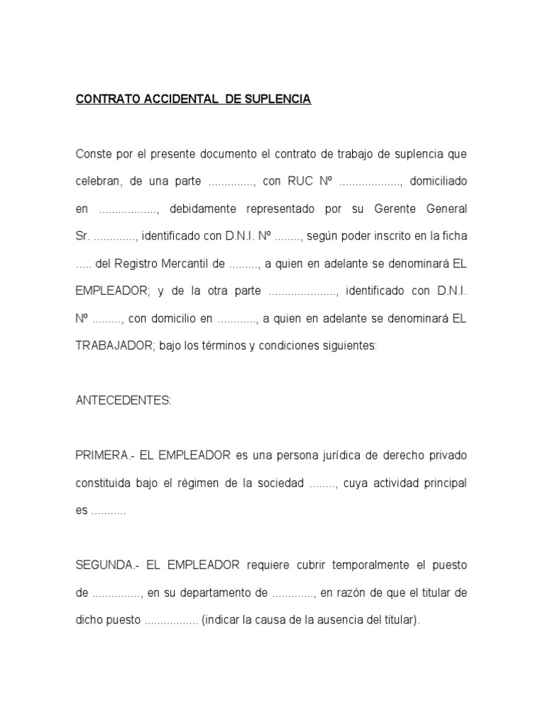 Contrato Accidental - de Suplencia | PDF | Negocios | Finanzas y dinero