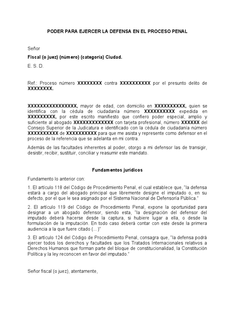 Poder para Defensa en Proceso Penal | PDF | Derecho