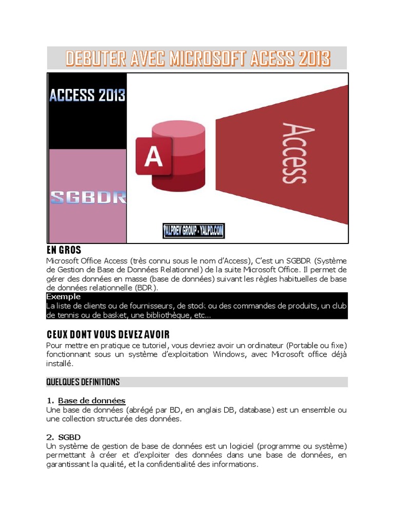 Tutoriel Microsoft Access 2013 | PDF | Bases de données | Microsoft Excel