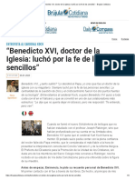 "Benedicto XVI, Doctor de La Iglesia - Luchó Por La Fe de Los Sencillos" - Brujula Cotidiana