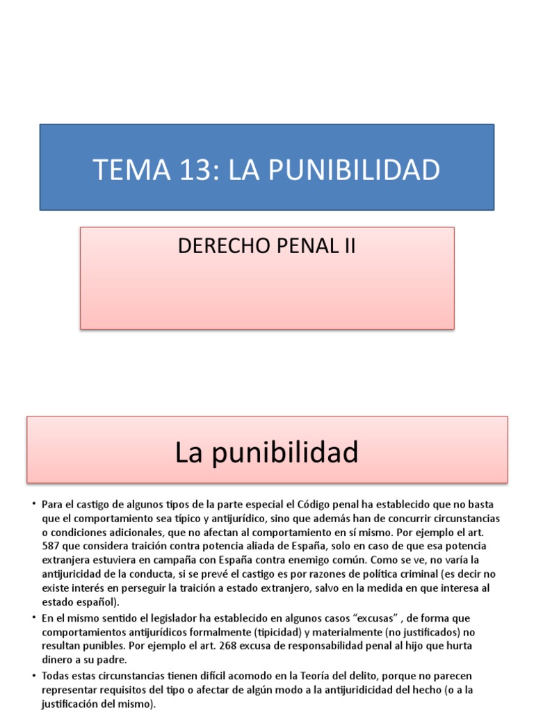 Tema 13 La Punibilidad | PDF | Derecho penal | Justicia