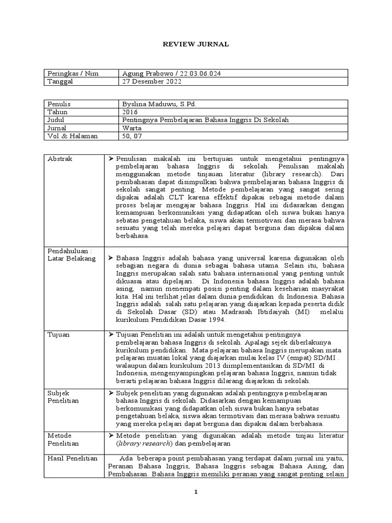 Review Jurnal Putri | PDF | Karier & Perkembangan | Seni & Disiplin Bahasa