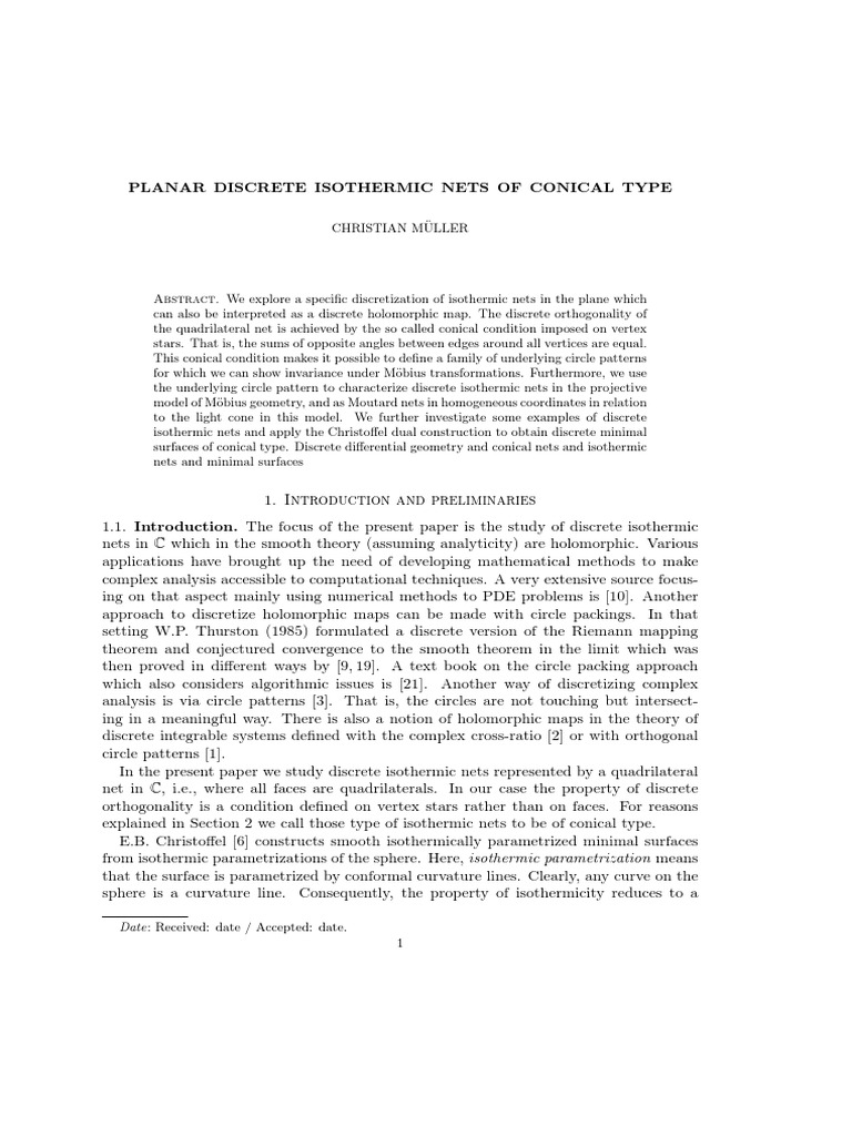 Paper - Planar Discrete Isothermic Nets of Conical Type - Nº01 | PDF ...