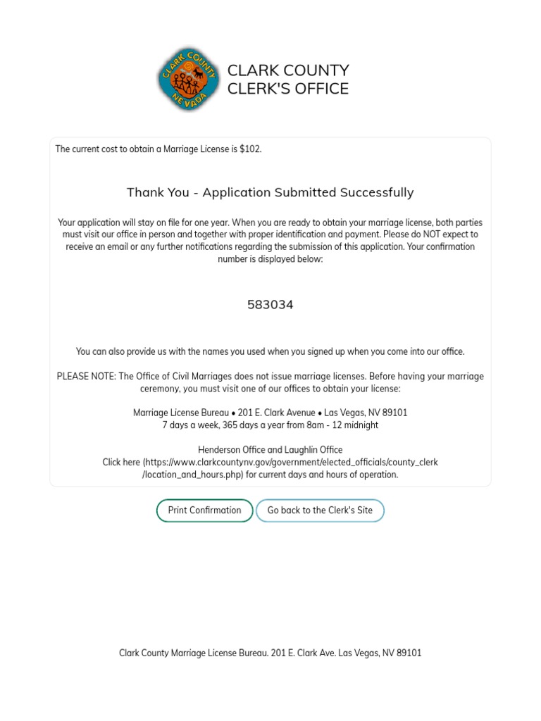 Clark County Marriage License Application PDF