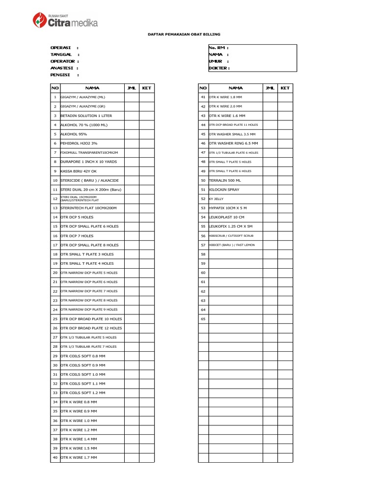 Contoh Form Billing PDF