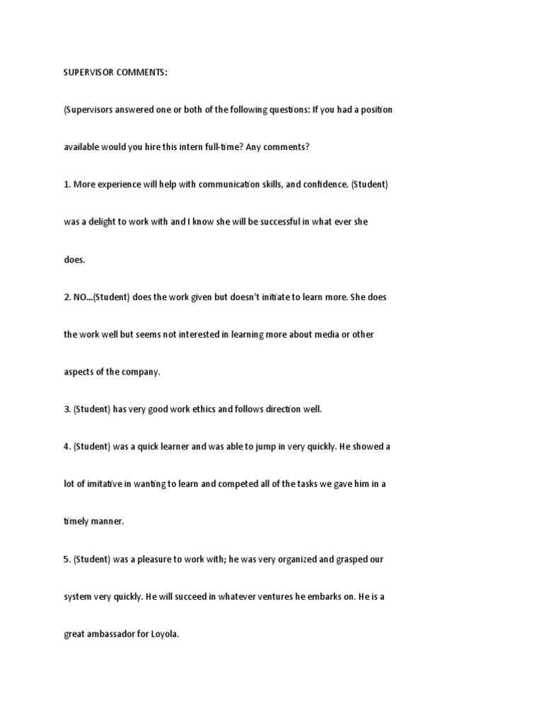 Supervisor Feedback on Intern Performance | PDF | Self-Improvement ...