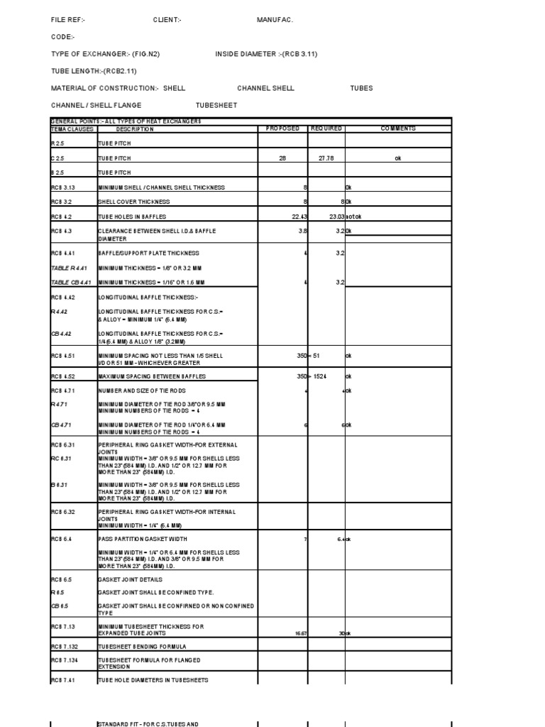 Heat Exchanger checklist as per TEMA Pipe (Fluid Conveyance) Stress