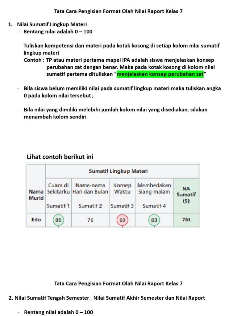 Tata Cara Input Nilai Raport Kelas 7 | PDF
