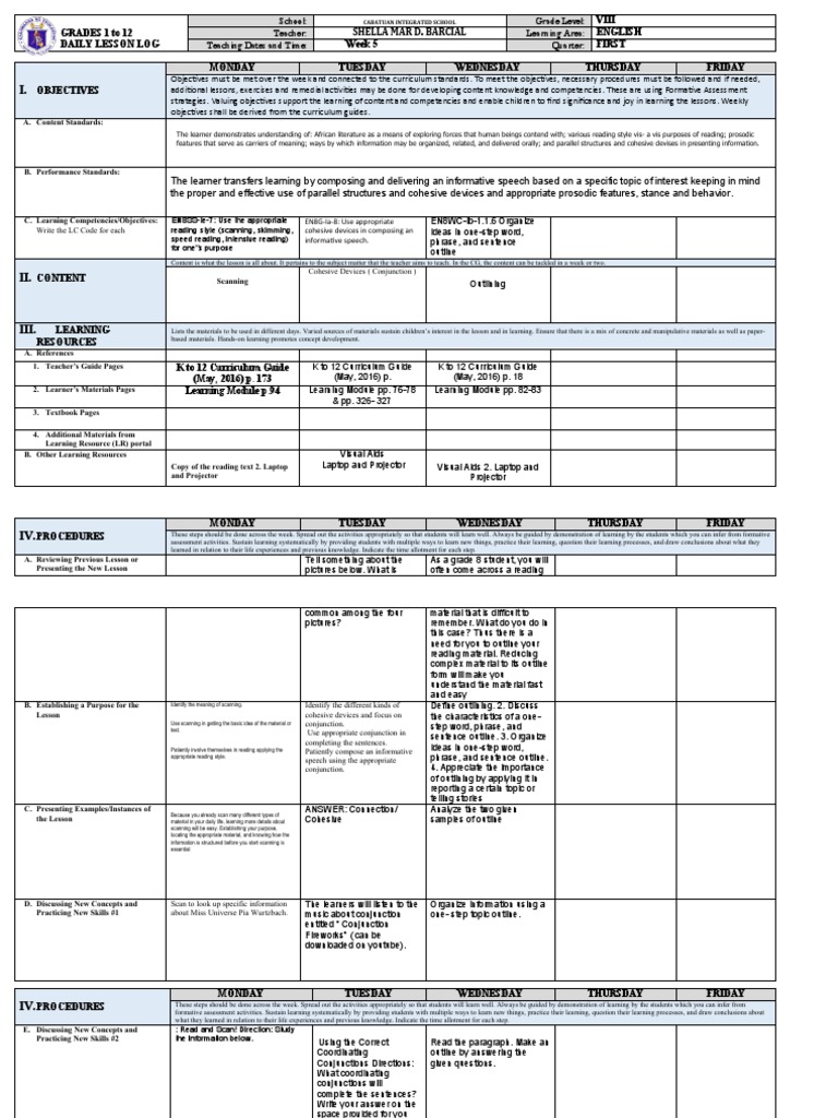 Analyzing a Weekly English Lesson Plan Focusing on Reading Skills