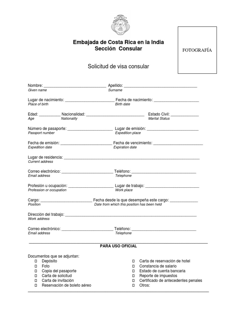 Solicitud de Visa Consular Costa Rica | PDF | Tecnología financiera ...
