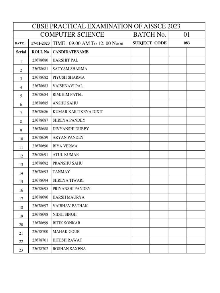 AISSCE 2023 Computer Science Exam List | PDF | Secondary Education ...