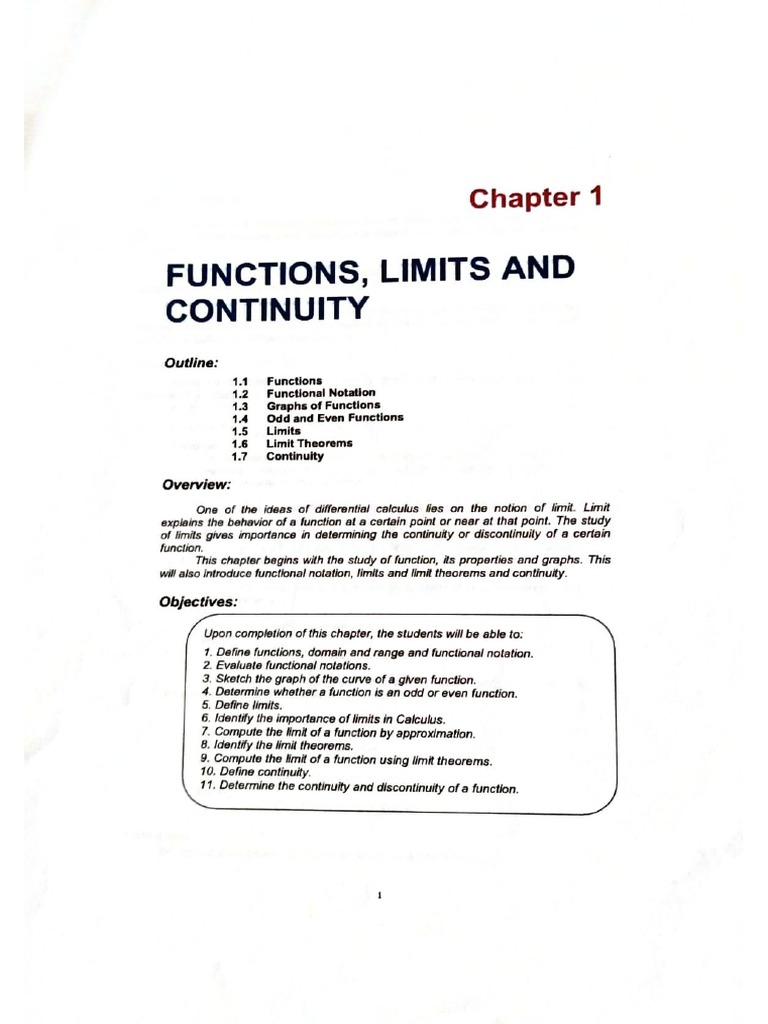 Chapter 1 - Functions, Limits, and Continuity | PDF
