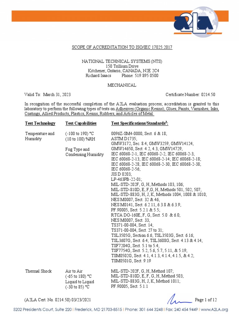 Test Technology Test Capabilities Test Specifications/Standards | PDF