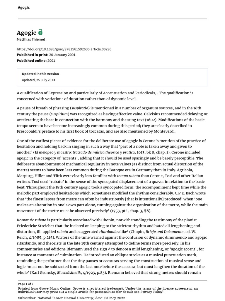 Agogic PDF Tempo Performing Arts