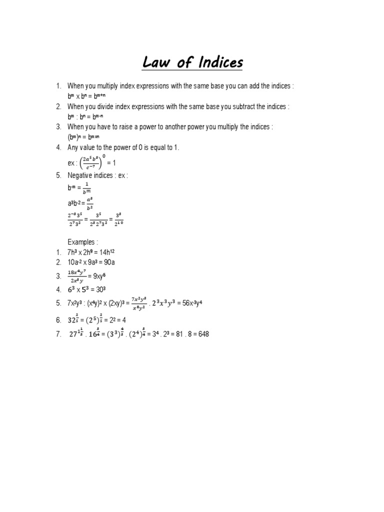 Law of Indices PDF