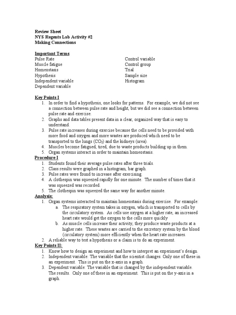 Making Connections Lab Review Sheet | PDF | Experiment | Blood