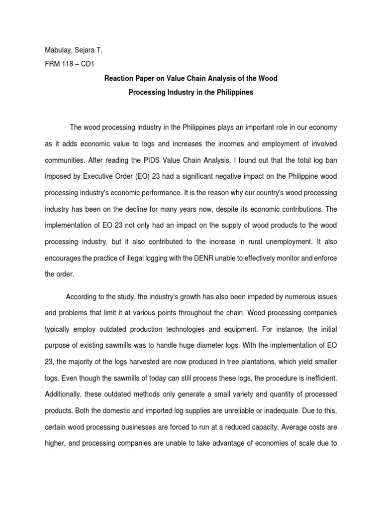 Value Chain Analysis: Philippine Wood Industry | PDF | Logging | Wood