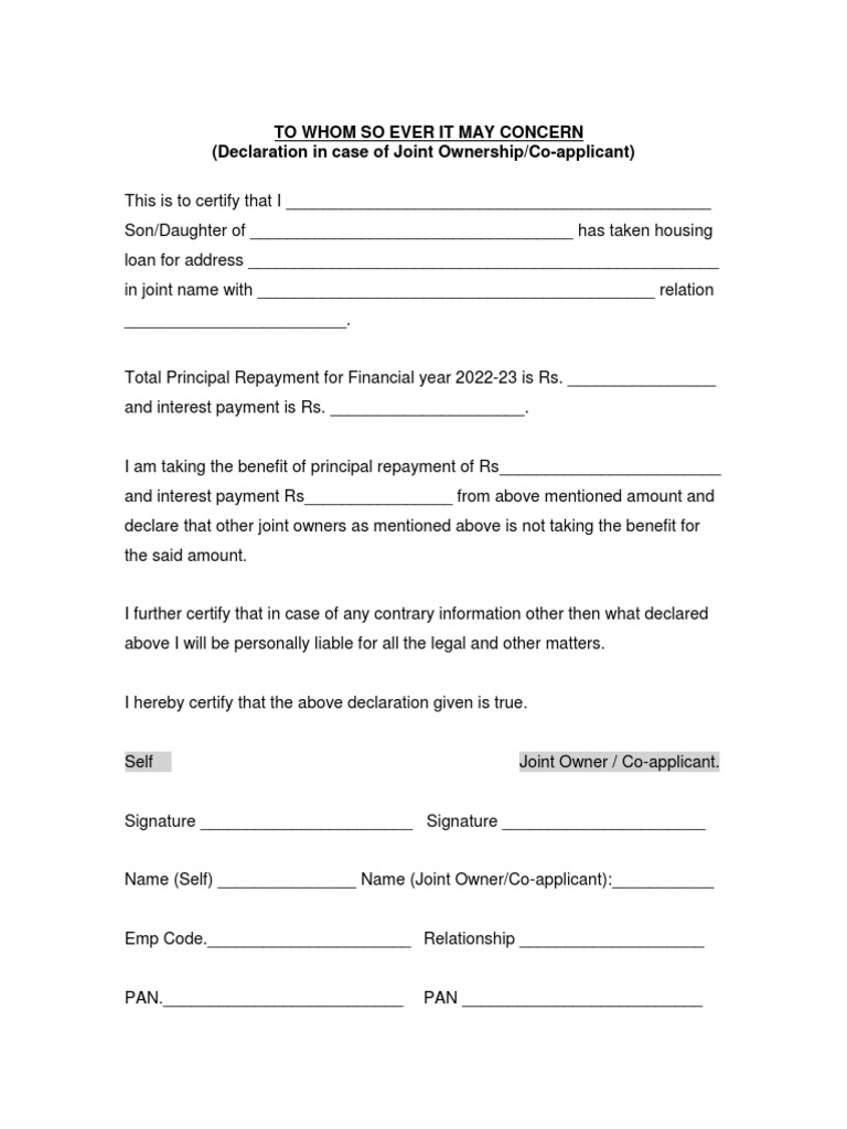 Joint Declaration For House Loan (2223) PDF