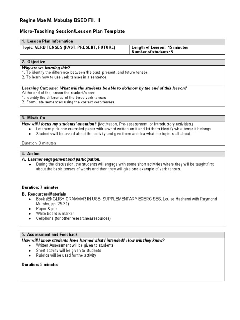 Lesson Plan Micro Teaching | PDF | Lesson Plan | Behavior Modification