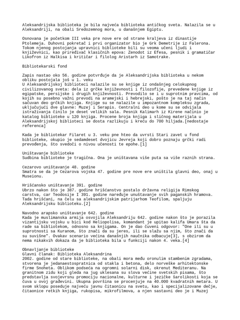 Aleksandrijska Biblioteka | PDF
