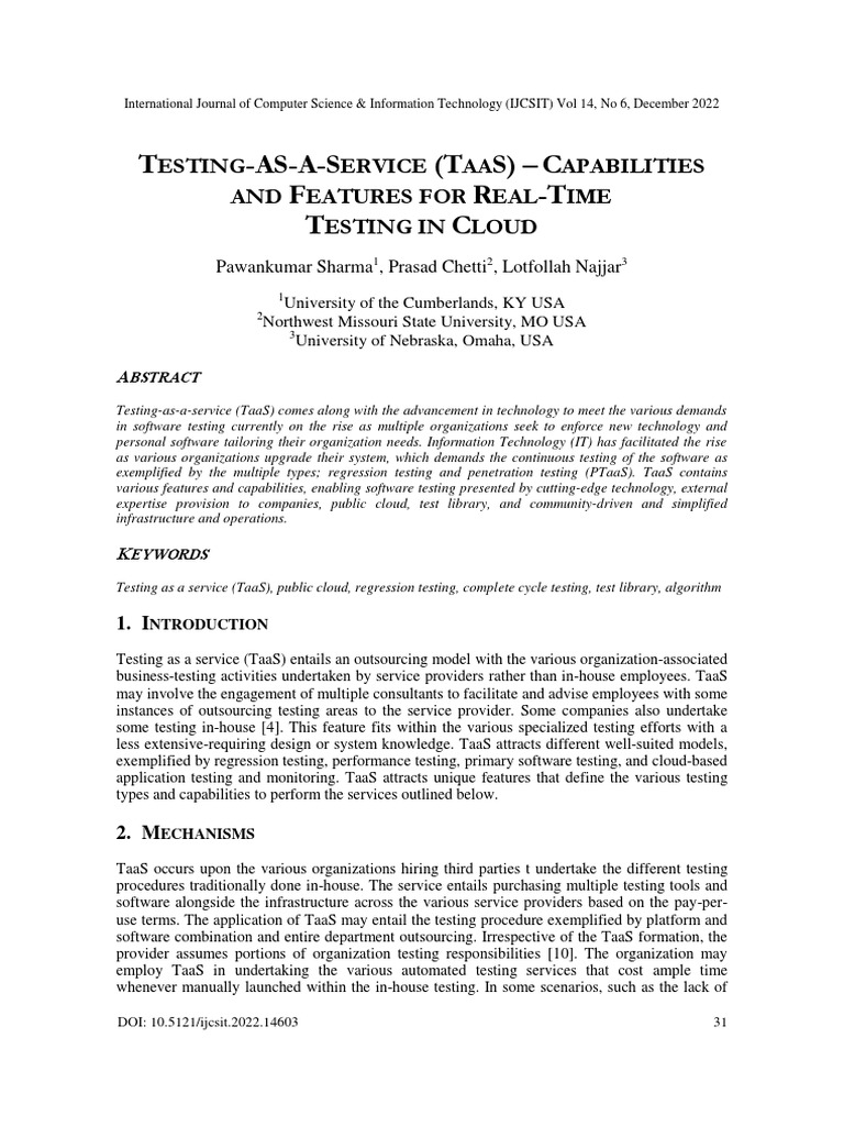 TestingAsAService (Taas) Capabilities and Features For RealTime