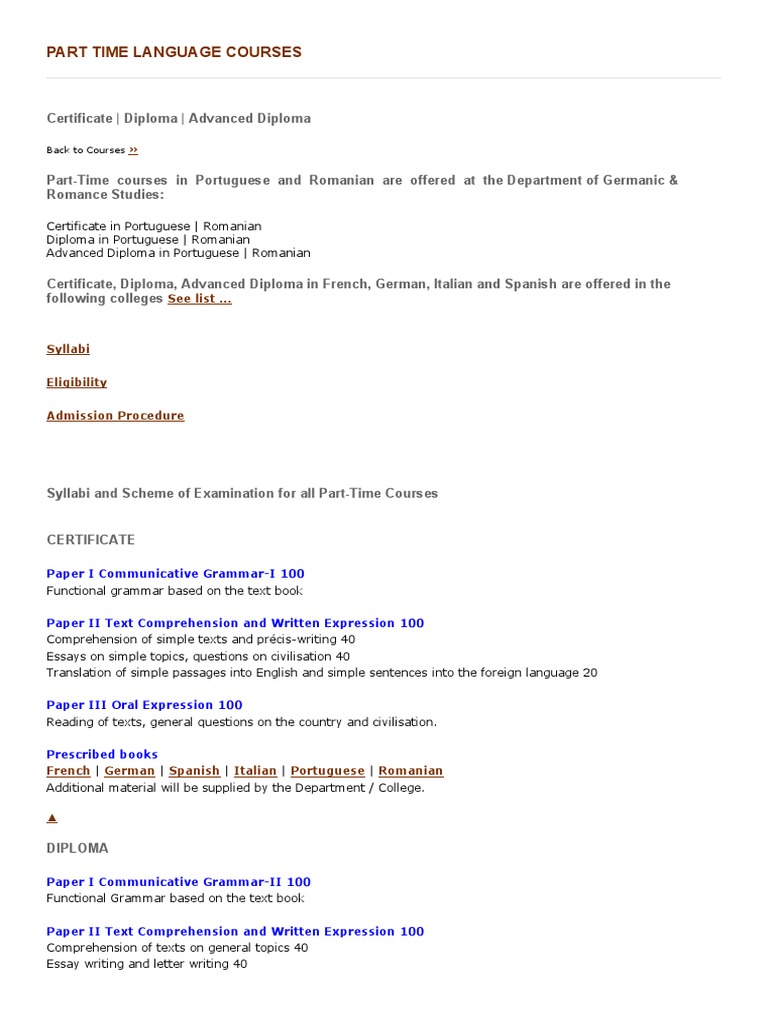 Part Time Language Courses | PDF | University And College Admission ...