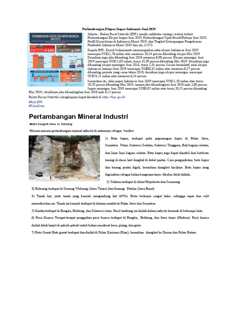 Perkembangan Ekspor Impor Indonesia Juni 2019 Pdf