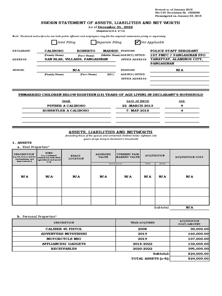 SALN-Form CALI - PNP | PDF