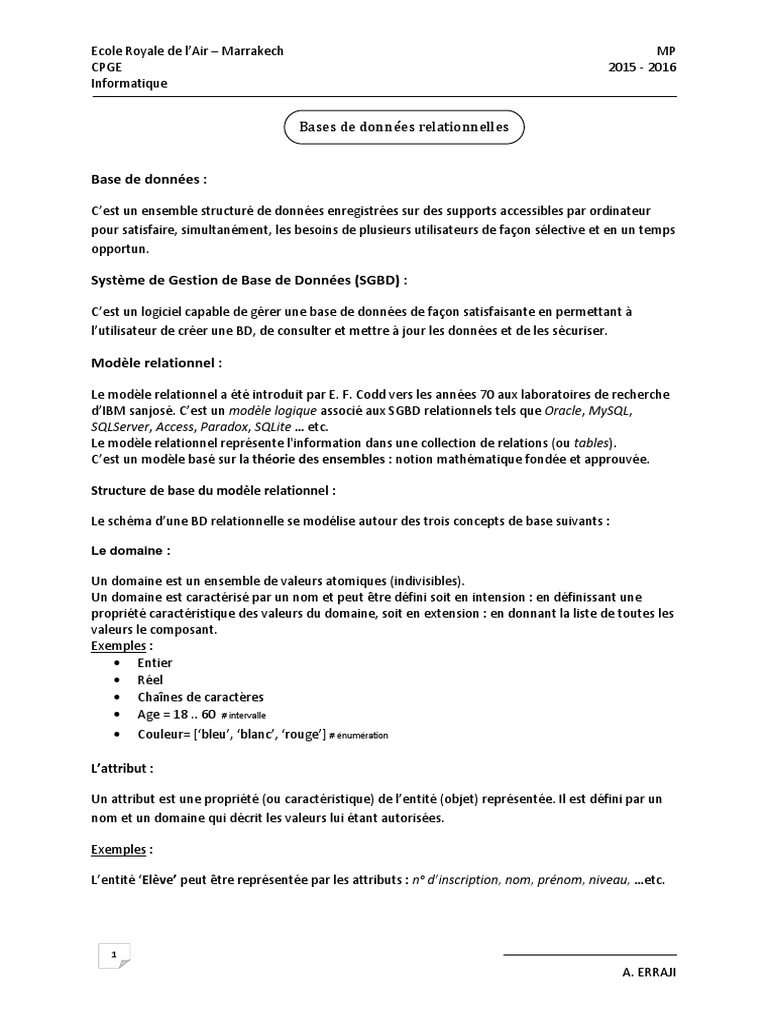 Bases de Données RELATIONNELLE | PDF | Modèle relationnel | Bases de ...
