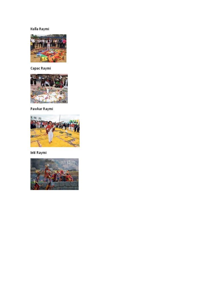 Kulla Raymi, Capac Raymi, Pawkar Rymi, Inti Raymi PDF