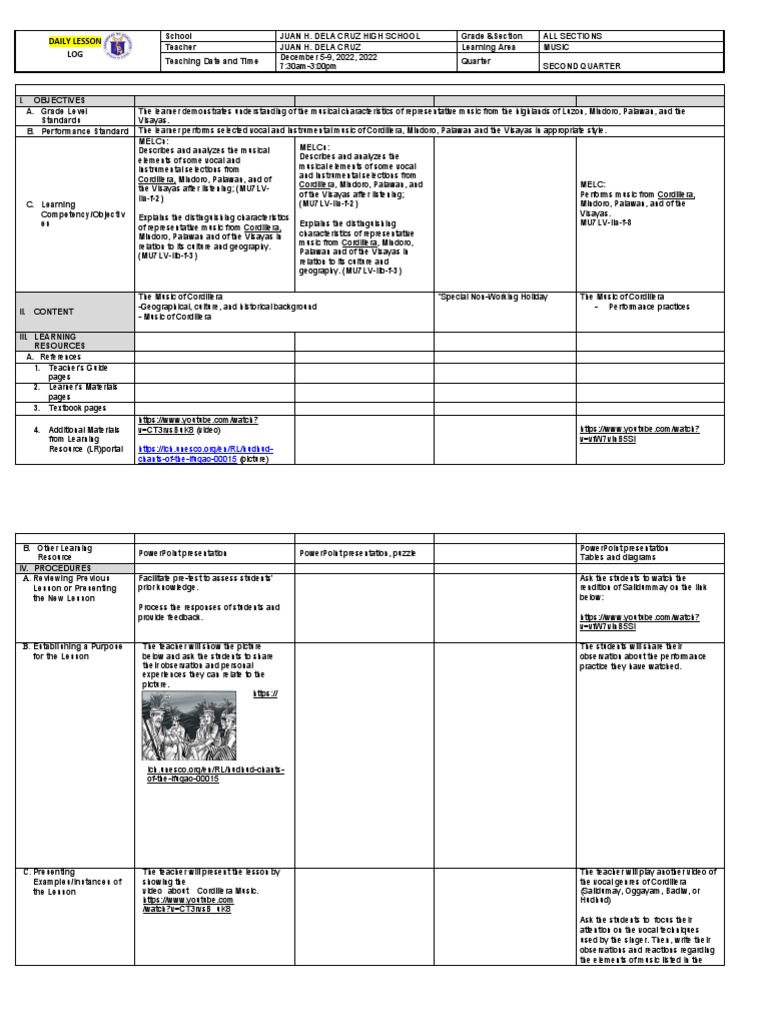 DLL Quarter 2 Week 5 Music | PDF