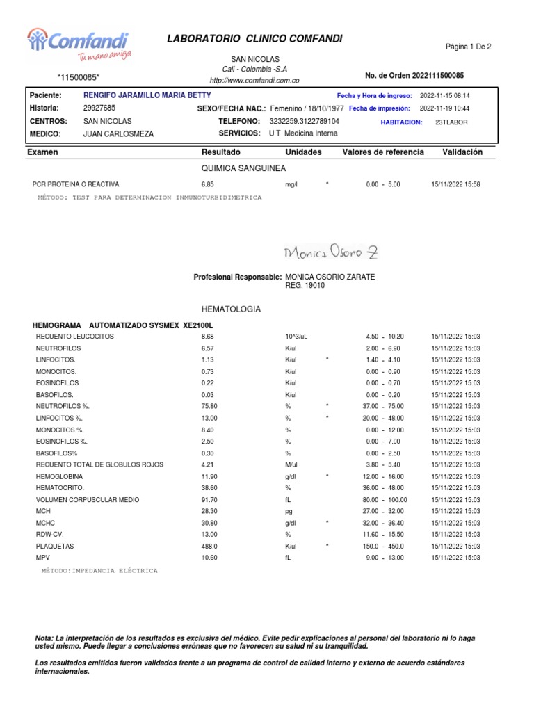 Laboratorio Clinico Comfandi: Rengifo Jaramillo Maria Betty | PDF ...