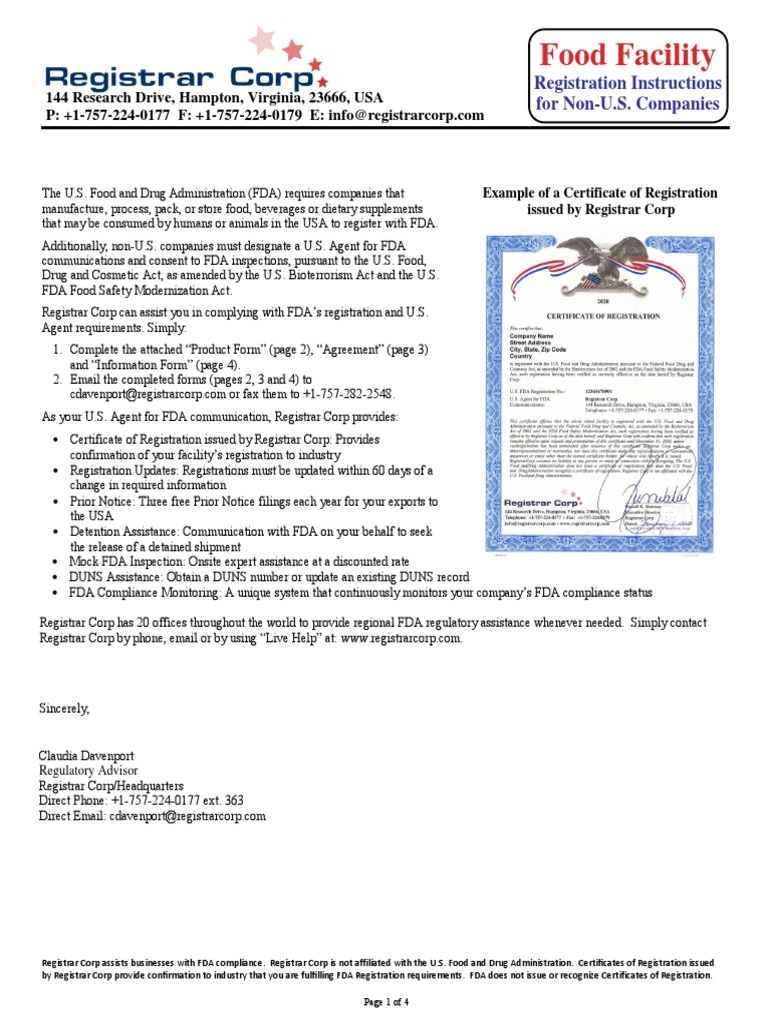 FDA food facility registration guide for foreign companies | PDF ...