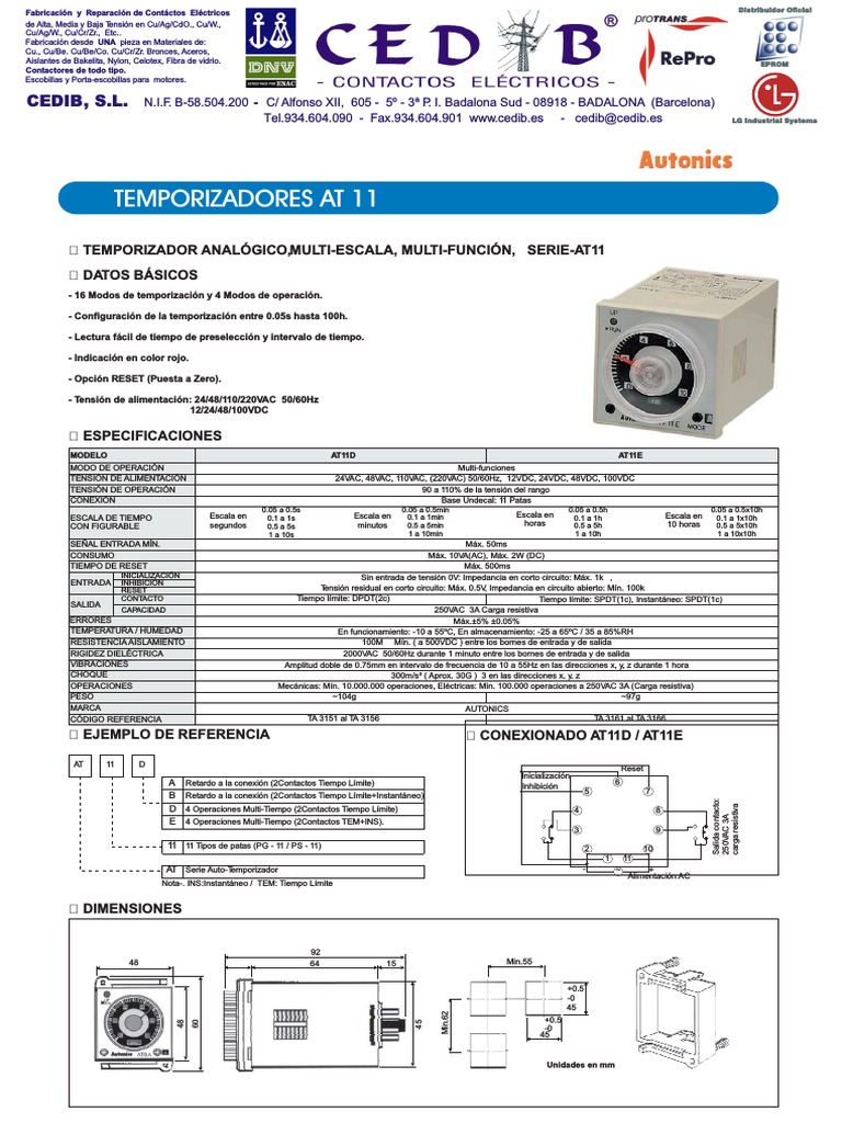 Temporizador AT11 | PDF | Ingenieria Eléctrica | Resistencia Eléctrica ...