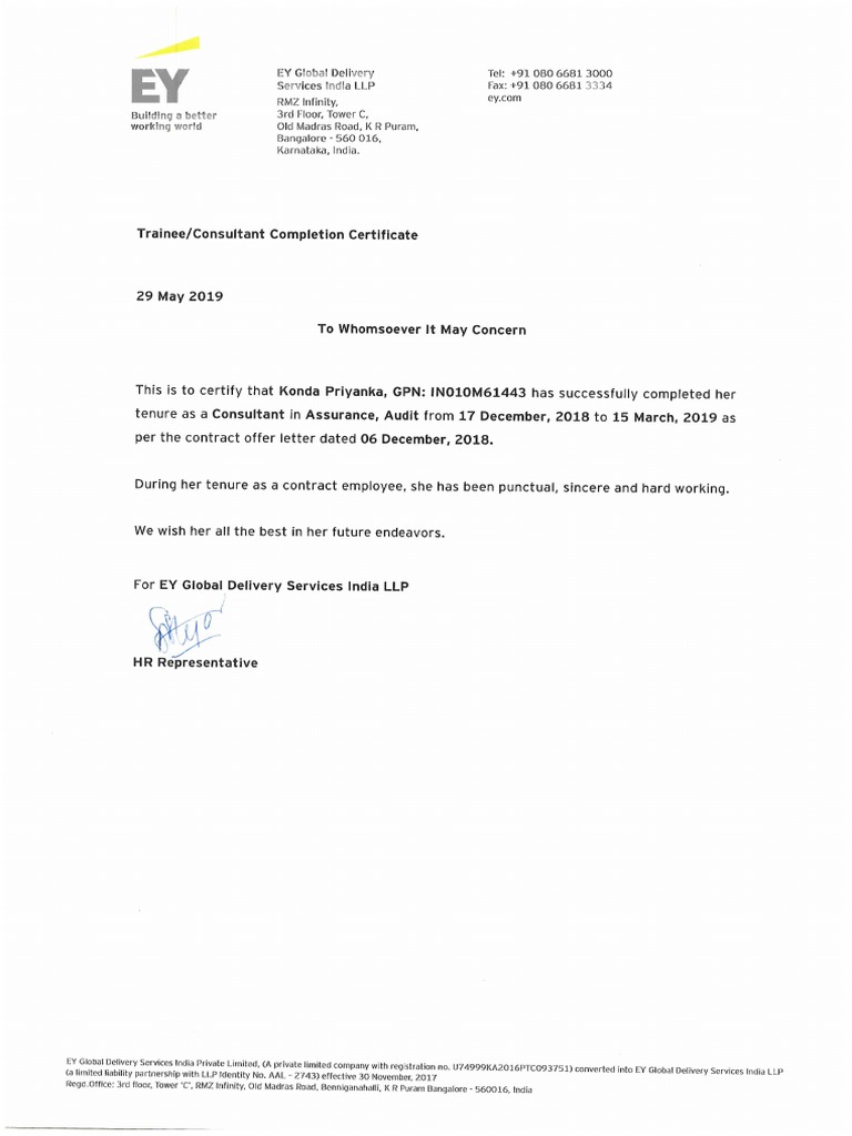 EY Relieving Letter | PDF