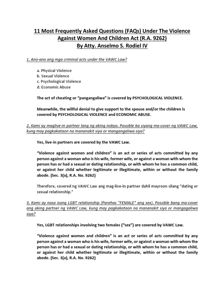 11 most frequently asked questions under the vawc law pdf
