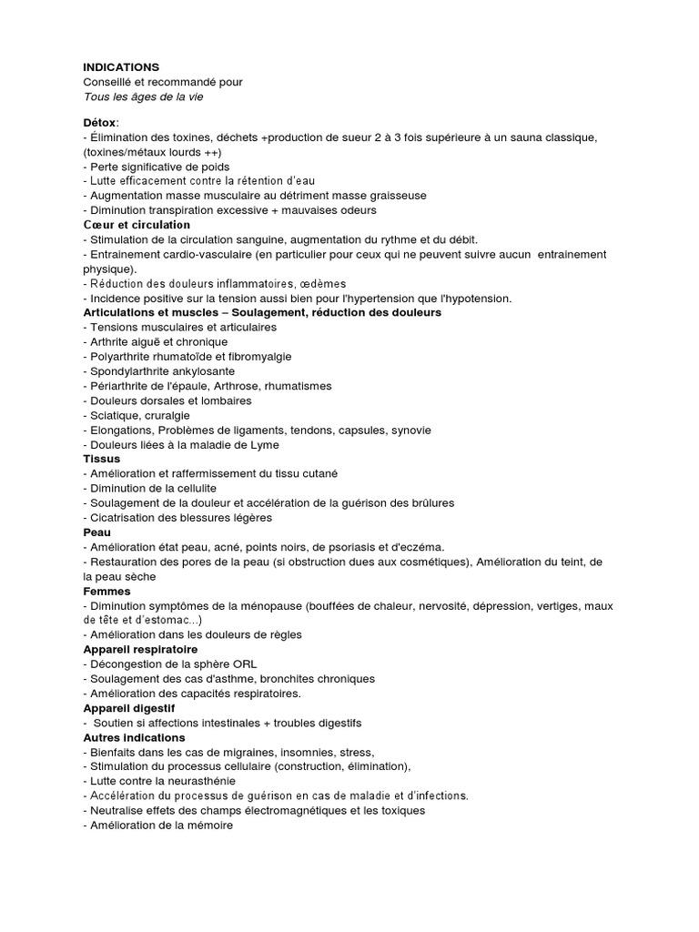 Bienfaits et contre-indications du sauna IR | PDF | Vaisseau sanguin | Peau