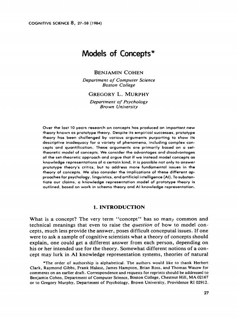 Models of Concepts Department of Computer Science Boston College PDF