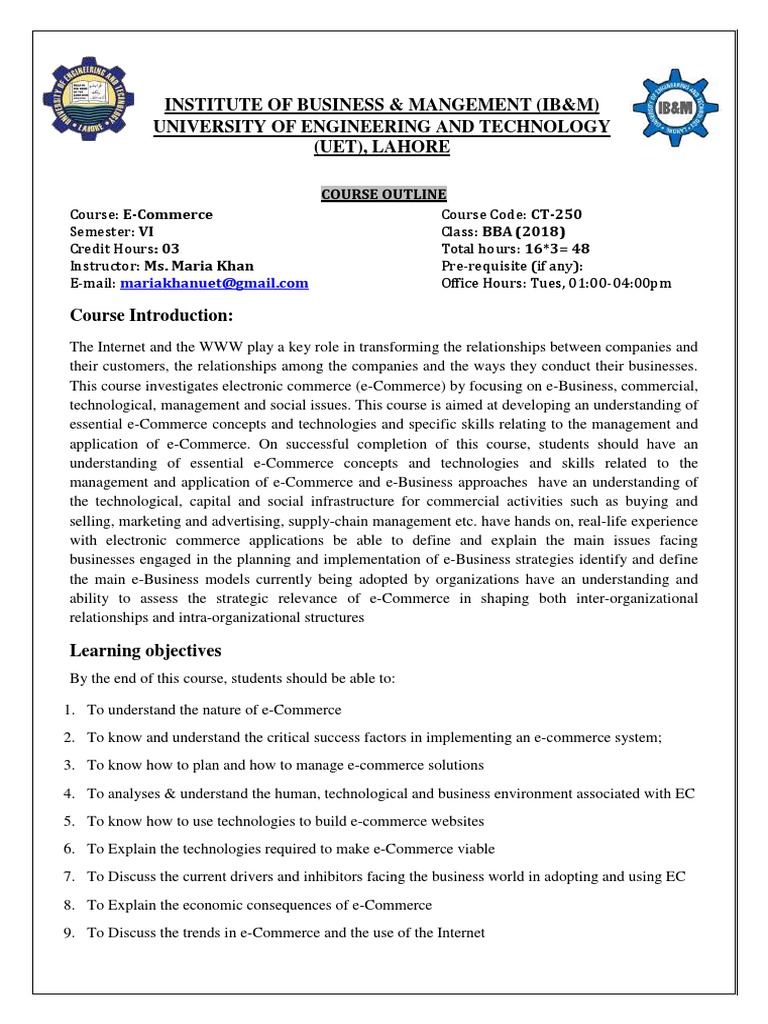 E-Commerce Course Outline for BBA | PDF | Digital Marketing | Marketing