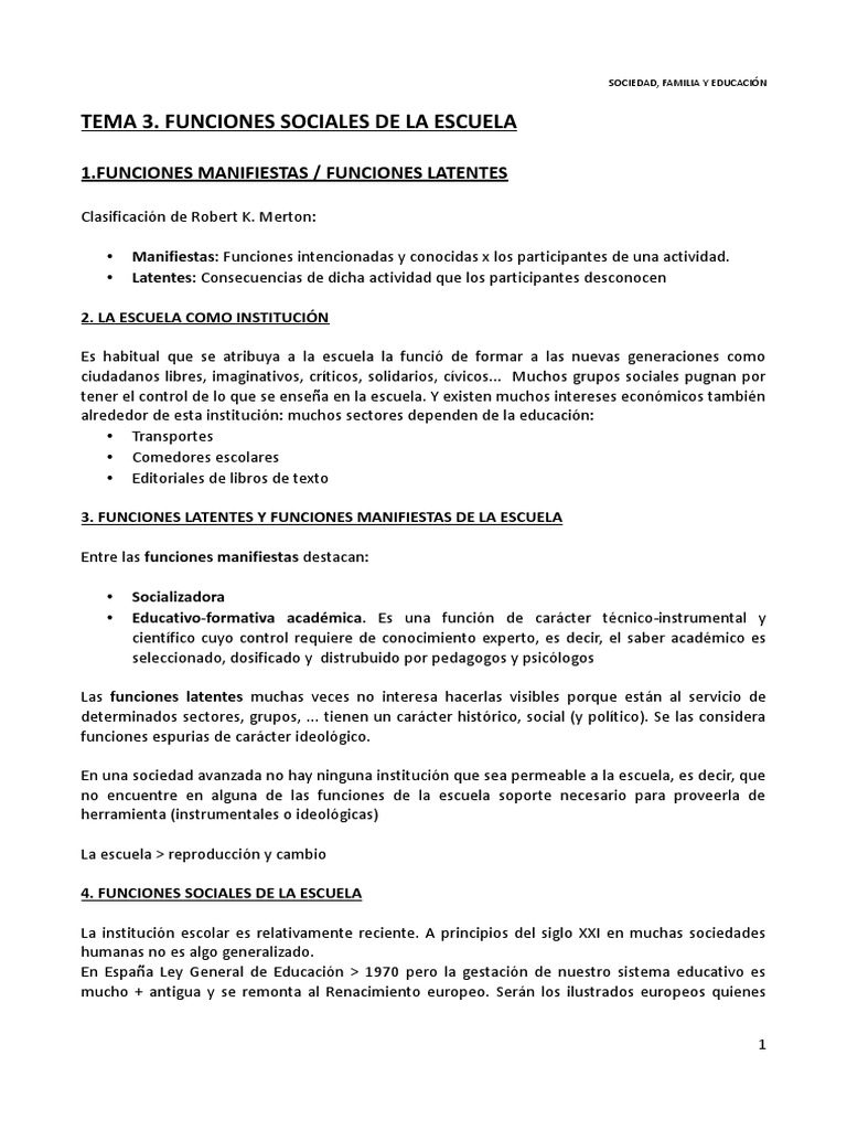 Funciones Sociales de la Escuela | PDF | Política | Historia
