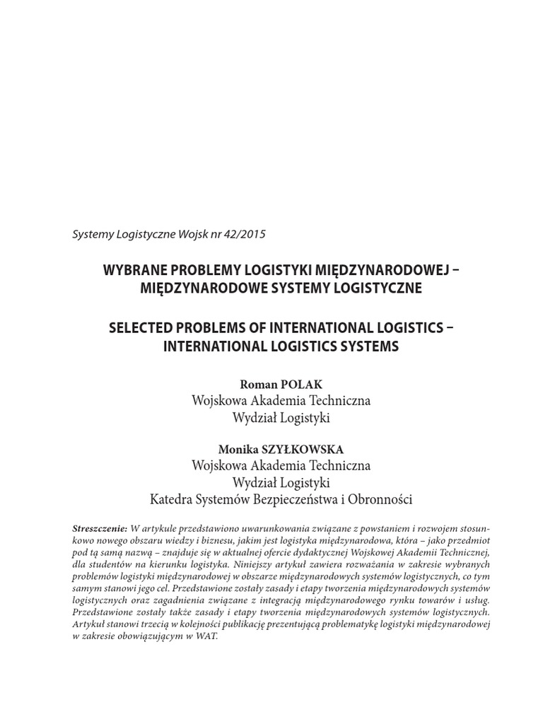 Problemy Logistyki Międzynarodowej | PDF