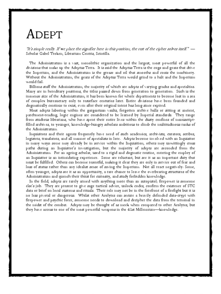 Adept Roles in the Imperium | PDF | Inquisition | Rebellions