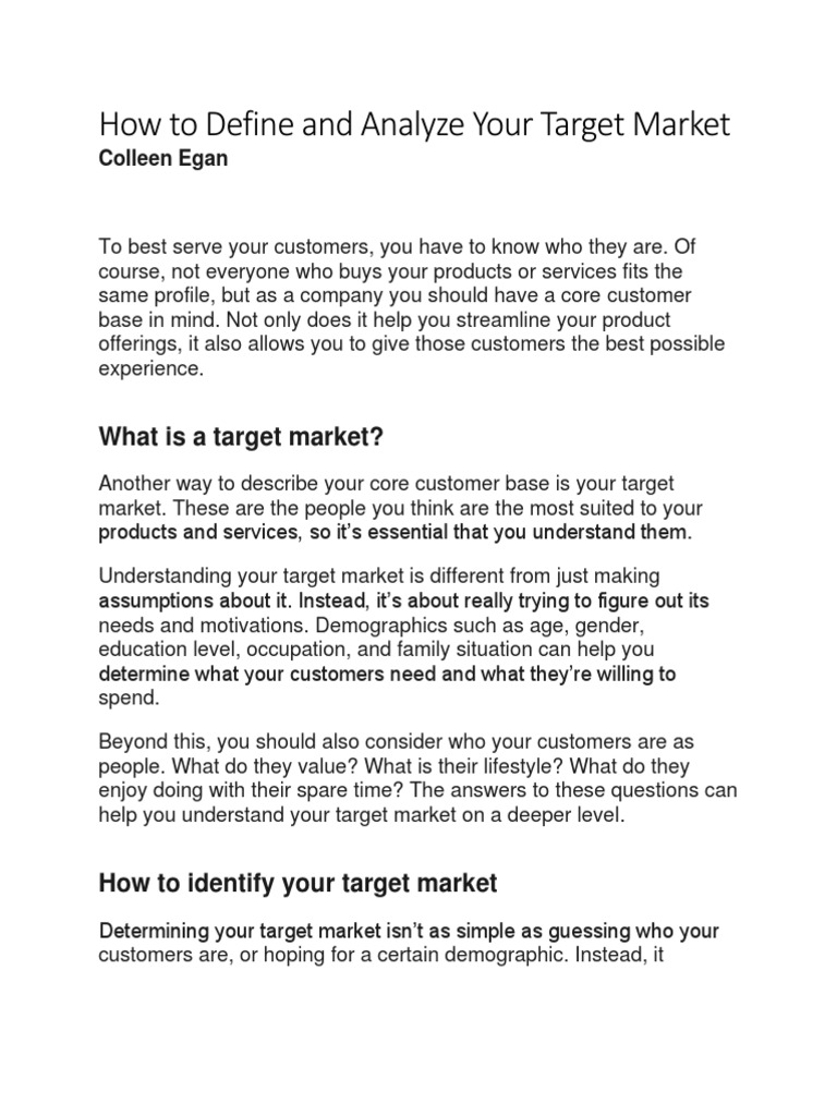 Colleen EGAN How To Define and Analyze Your Target Market PDF