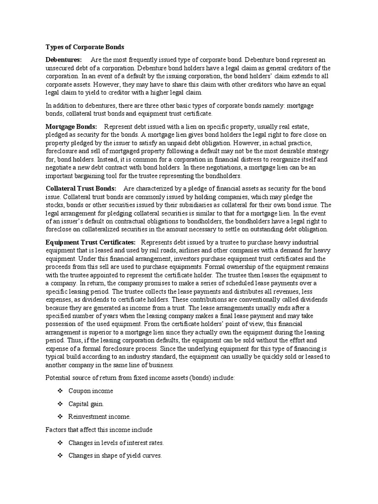 Types of Corporate Bonds PDF Bonds (Finance) Security Interest