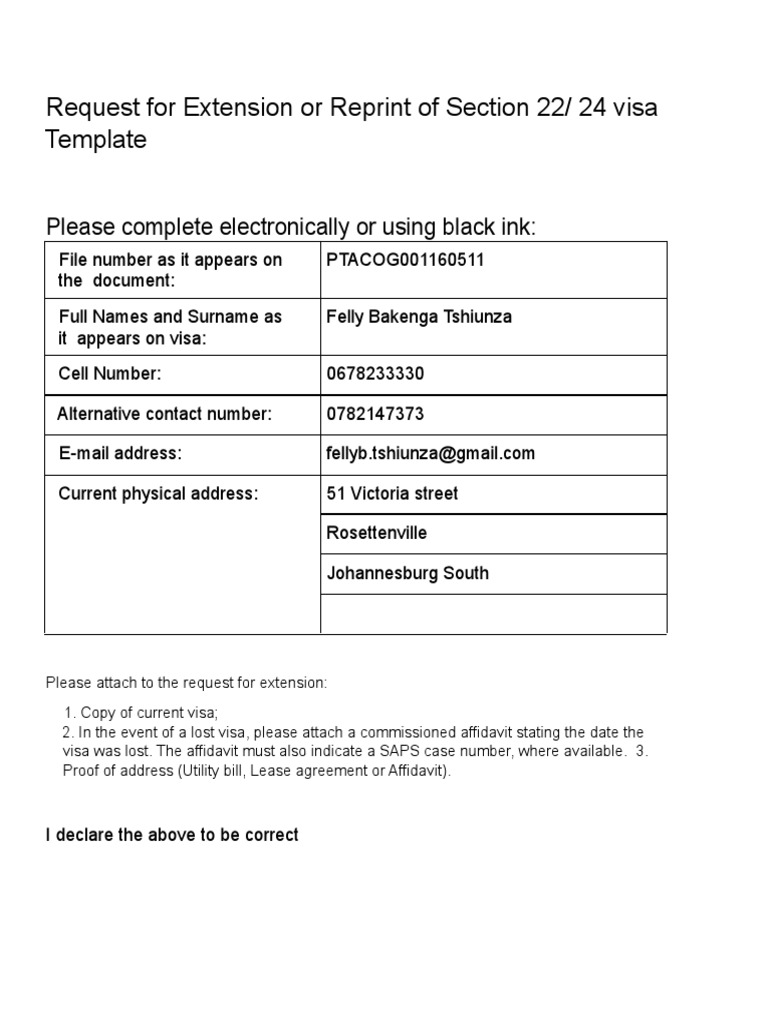 Request For Extension of Visa Template PDF