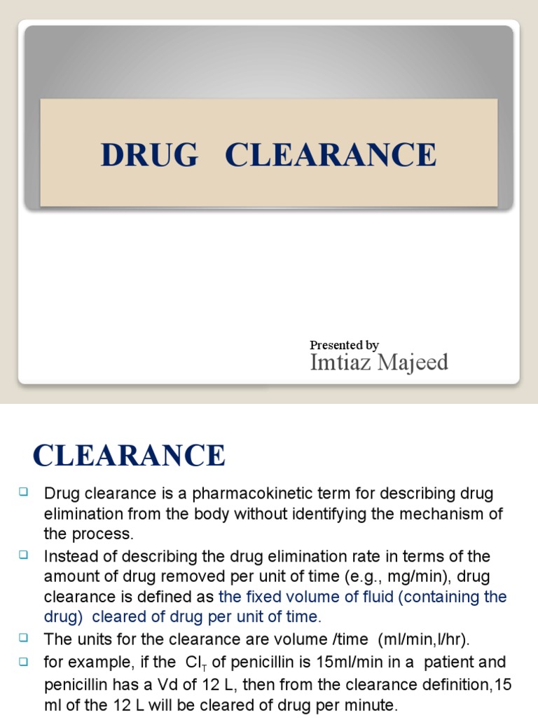 Drug Clearance PDF Medical Specialties Pharmaceutics